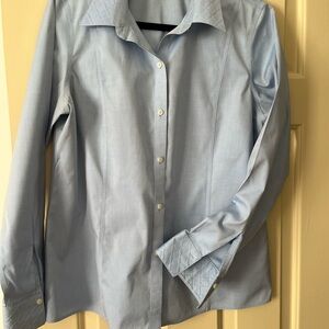 Women’s Light Blue blouse with embedded design on collar & cuffs